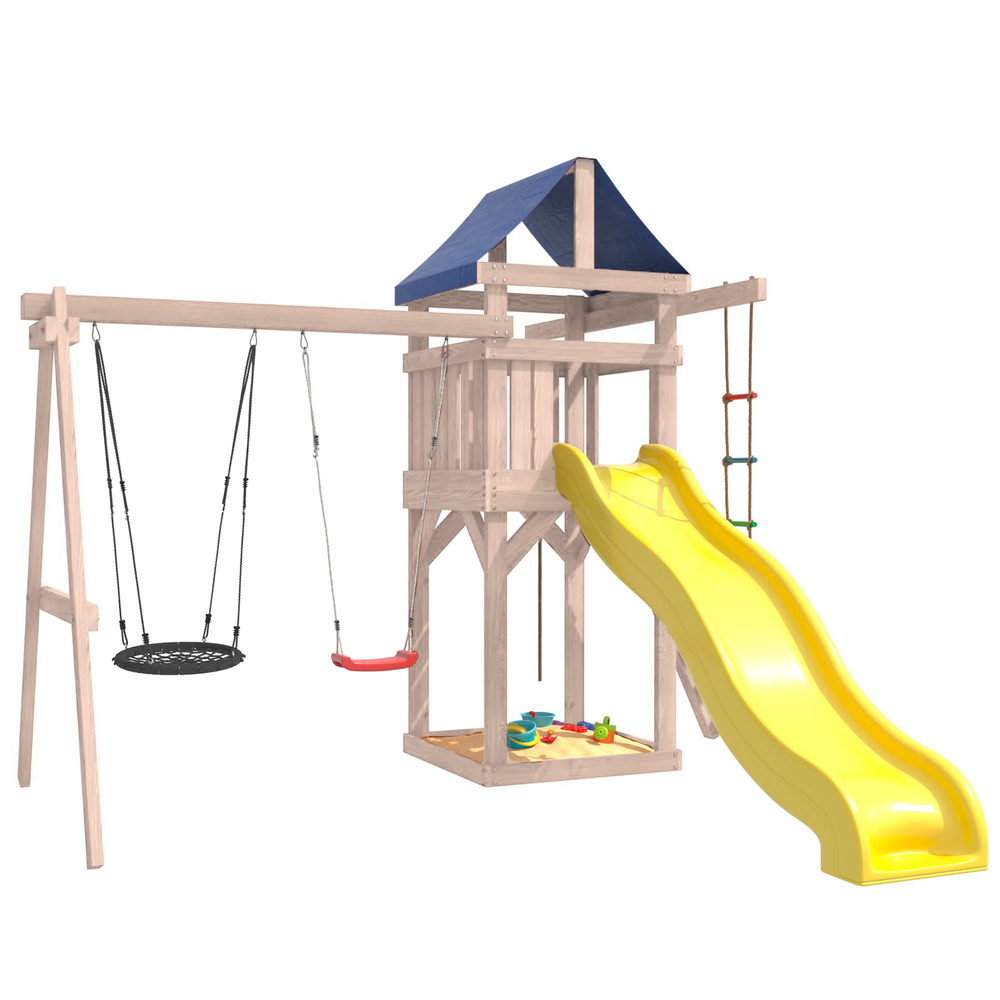 Детская площадка неокрашенная с качелями лодочка и гнездом 60 см IgroWoods для улицы и дачи