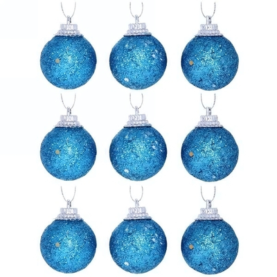 Новогодние шары 3 см (набор 9 шт) "Блестящее напыление", голубой (Серпантин)