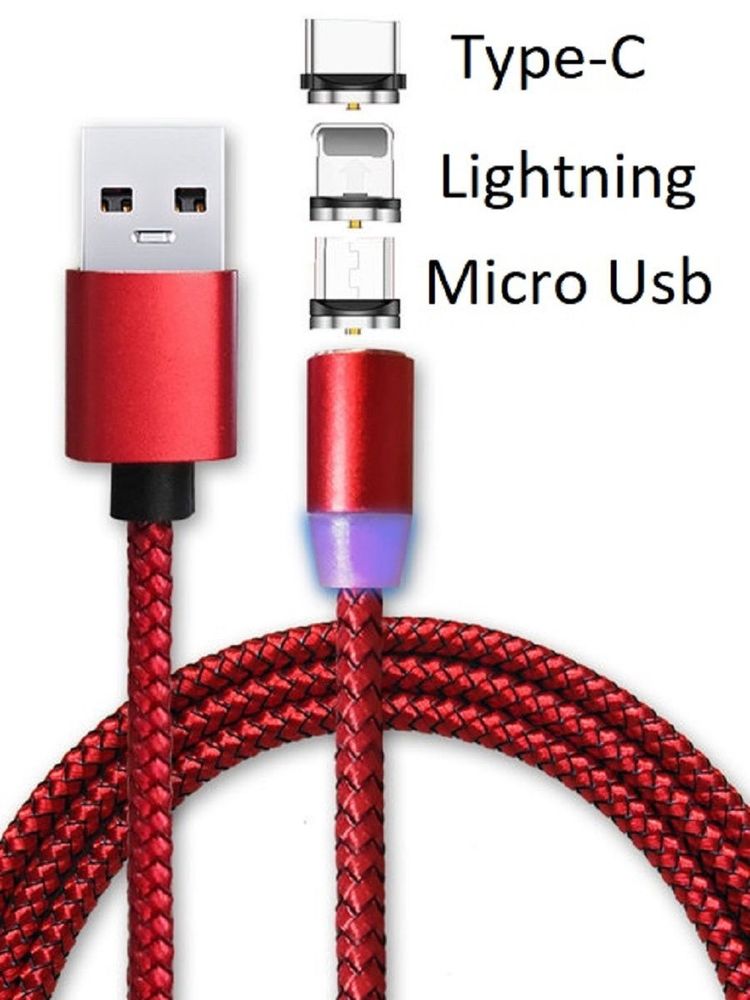 Кабель 3in1 USB x Micro USB+iPhone+TypeC -1 м. Огонь магнит