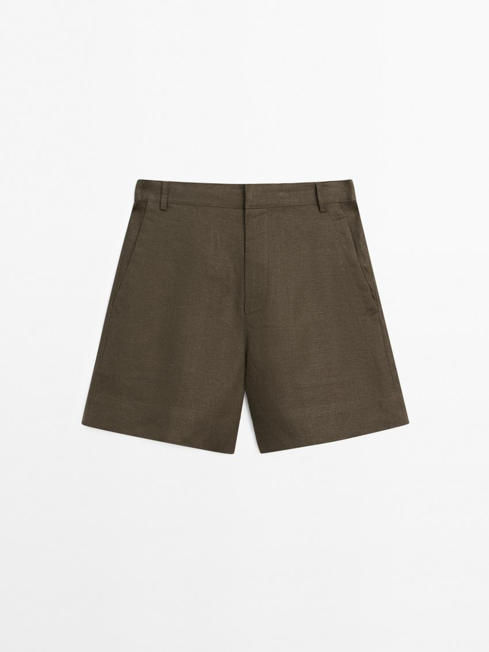 Massimo Dutti Короткие шорты из 100% льна, темно-оливковый