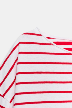 ZARA ФУТБОЛКА В ПОЛОСКУ В СТИЛЕ РУСТИК, КРАСНАЯ ПОЛОСКА