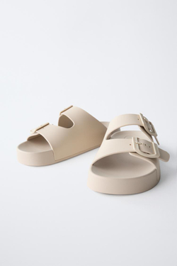 ZARA ПЛЯЖНЫЕ ТАПОЧКИ С ПРЯЖКАМИ, ЭКРЮ