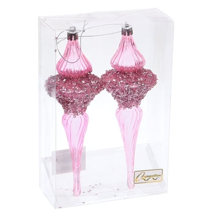 Елочные украшения "Сияние" 6*6*19.5 см (набор 2 шт), Розовый (Серпантин)