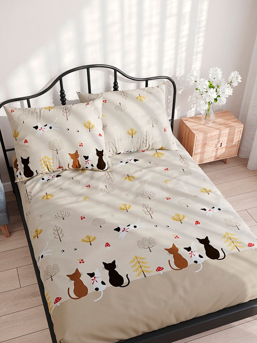 Постельное белье полисатин Simple House "Sitting" 2-спальное Наволочка 50x70 см 2 шт Простынь 240x215 см Пододеяльник 175x215 см