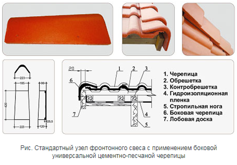 Черепица боковая цементно-песчаная Braas универсальная 420х223 мм вишня
