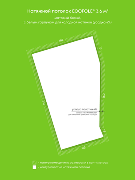Матовый натяжной потолок 3.6 м2