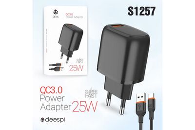 Сетевой адаптер питания DEESPI DE16 USB 25W QC3.0 + кабель Type-C (черный)