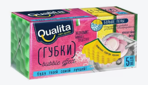 ГУБКИ ДЛЯ МЫТЬЯ ПОСУДЫ QUALITA BUBBLE EFFECT 5ШТ