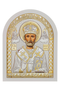 Николай Чудотворец, икона арочная, белое дерево 206х275