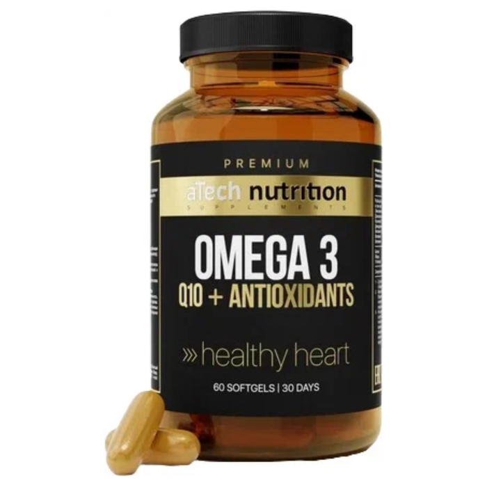 Омега-3 с коэнзимом Q10, Omega-3 Q10+Antioxidants, aTech Nutrition Premium, 60 желатиновых капсул