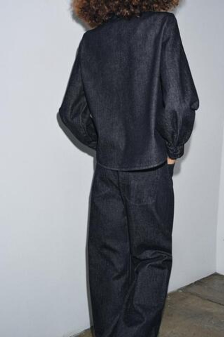 ZARA ДЖИНСОВАЯ РУБАШКА С БАНТОМ — ZW COLLECTION, СИНИЙ