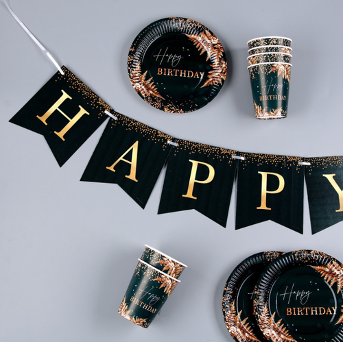 Набор праздничной посуды "Happy Birthday", зеленый