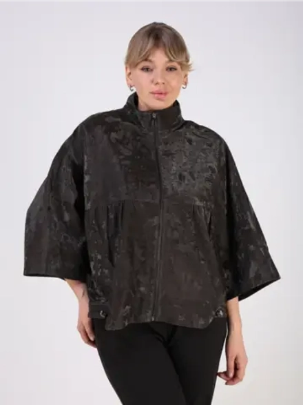 Кожаная куртка демисезонная замшевая с принтом