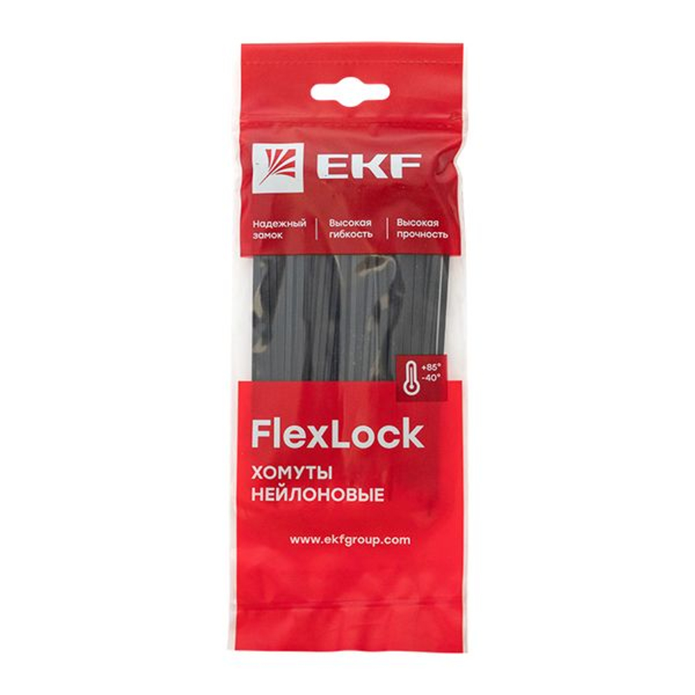Хомут P6.6 стандартный (ч), 3.6x180 (100шт) FlexLock EKF