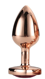 Золотистая анальная втулка с кристаллом-сердечком розового цвета - 7,1 см. (Цвет: розовый)