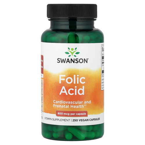 Swanson, фолиевая кислота, 800 мкг, 250 веганских капсул