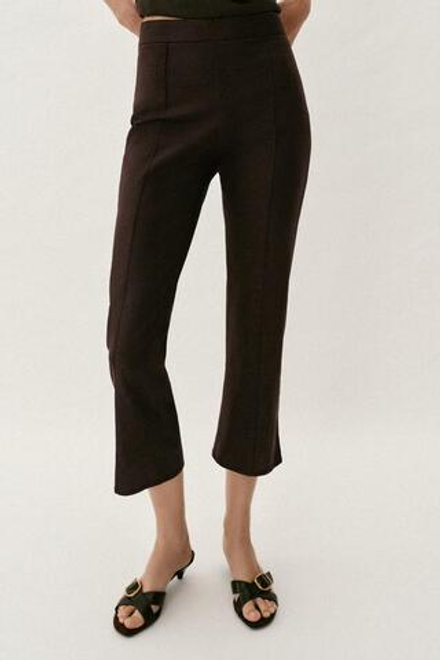 ZARA БРЮКИ МИНИ FLARE ИЗ ЛЬНА, ТЕМНО-КОРИЧНЕВЫЙ