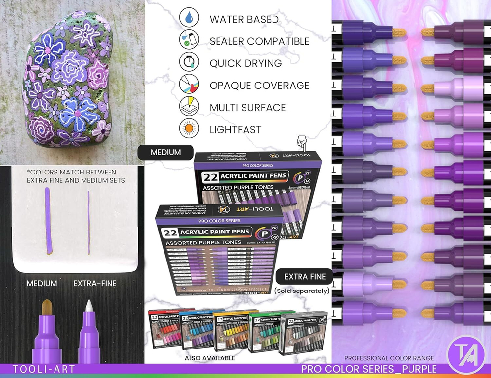 TOOLI-ART акриловые маркеры фломастеры, 22 шт., 3 мм Purple