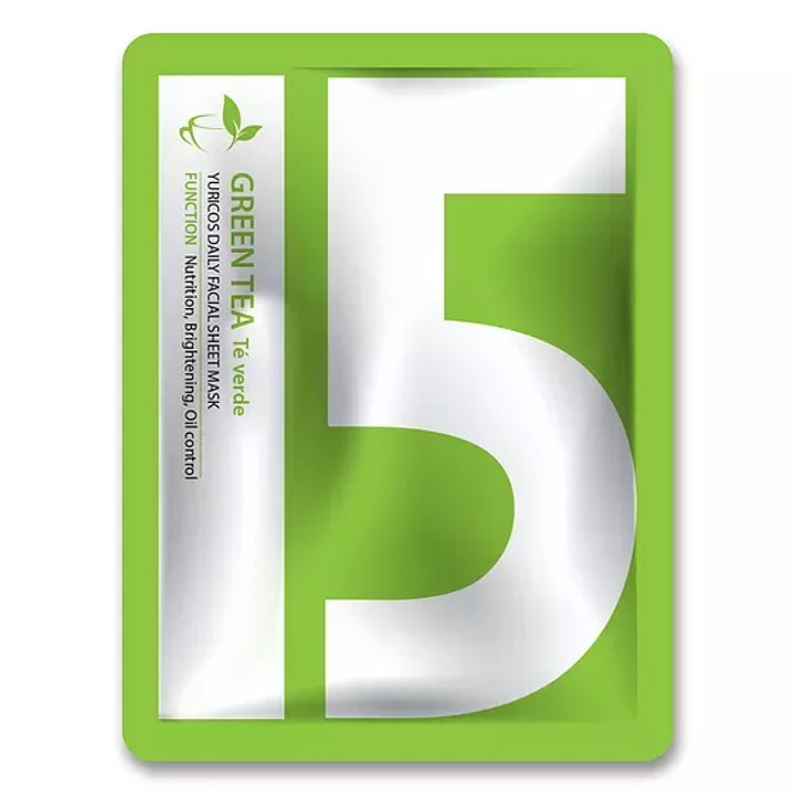 Маска для лица Yuricos Yurico5 Green Tea тканевая с экстрактом Зеленого чая Facial Sheet Mask 22 мл