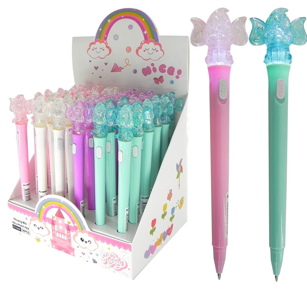 Ручка шариковая Alingar, " Слоник ", 0,7 мм, синяя, с подсветкой, круглый, цветной, пластиковый корпус, карт. уп.