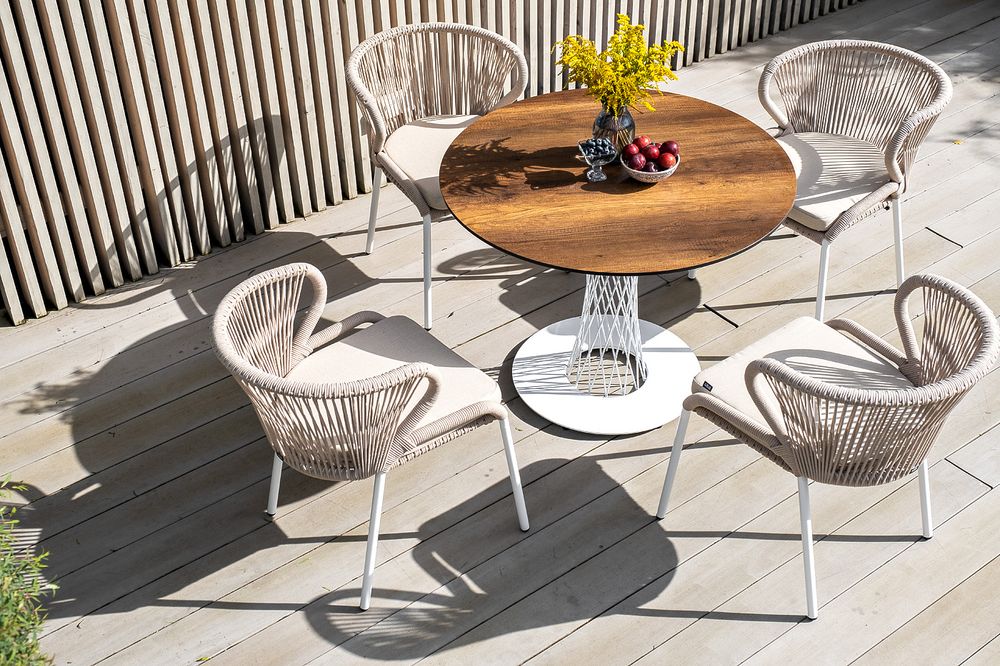 "Диего" обеденный стол из HPL круглый Ø100см, цвет "дуб", каркас белый