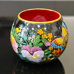 Вазочка с ручной росписью Палех "Анютины глазки"