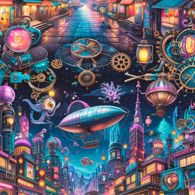 стимпанк, город, в огне, шестеренки