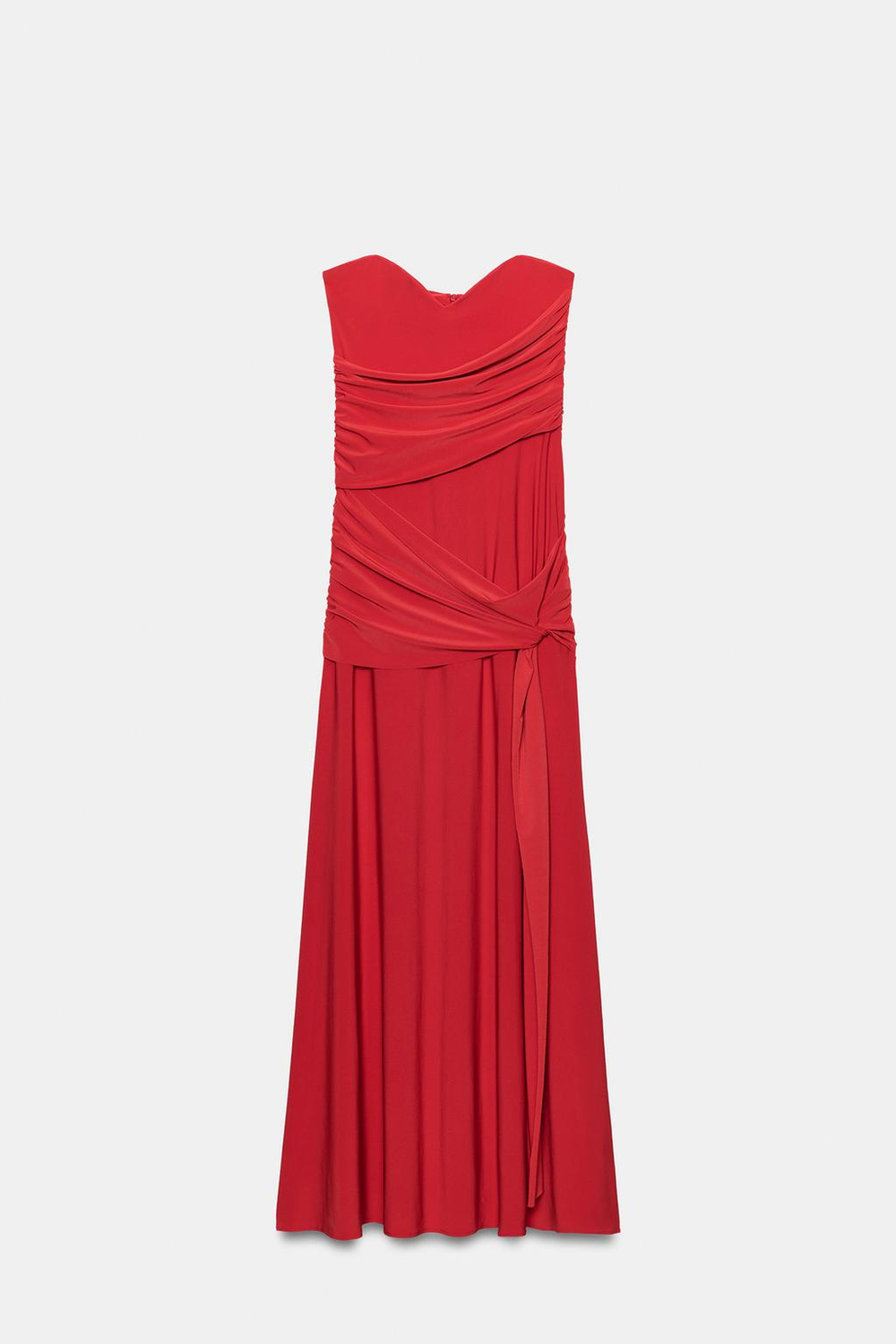 ZARA ДЛИННОЕ ПЛАТЬЕ СО СБОРКАМИ, ЯРКО-КРАСНЫЙ