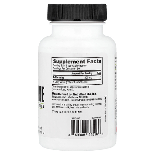 NutraBio, L-теанин, 90 капсул (200 мг на капсулу)