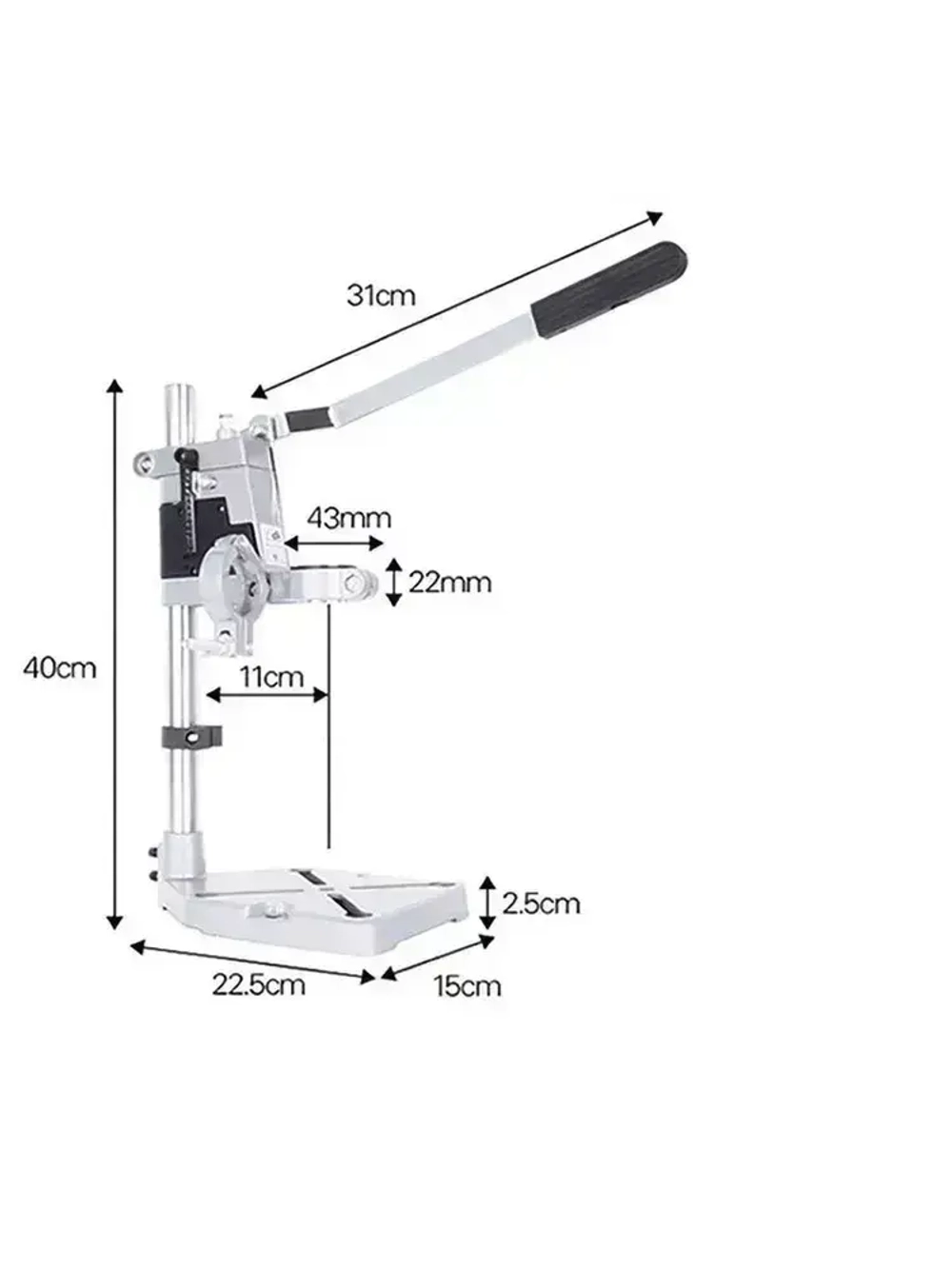 Стойка для дрели, крепление d43 мм, глубина сверления 60 мм, высота 400 мм + 3 насадки / станок для дрели