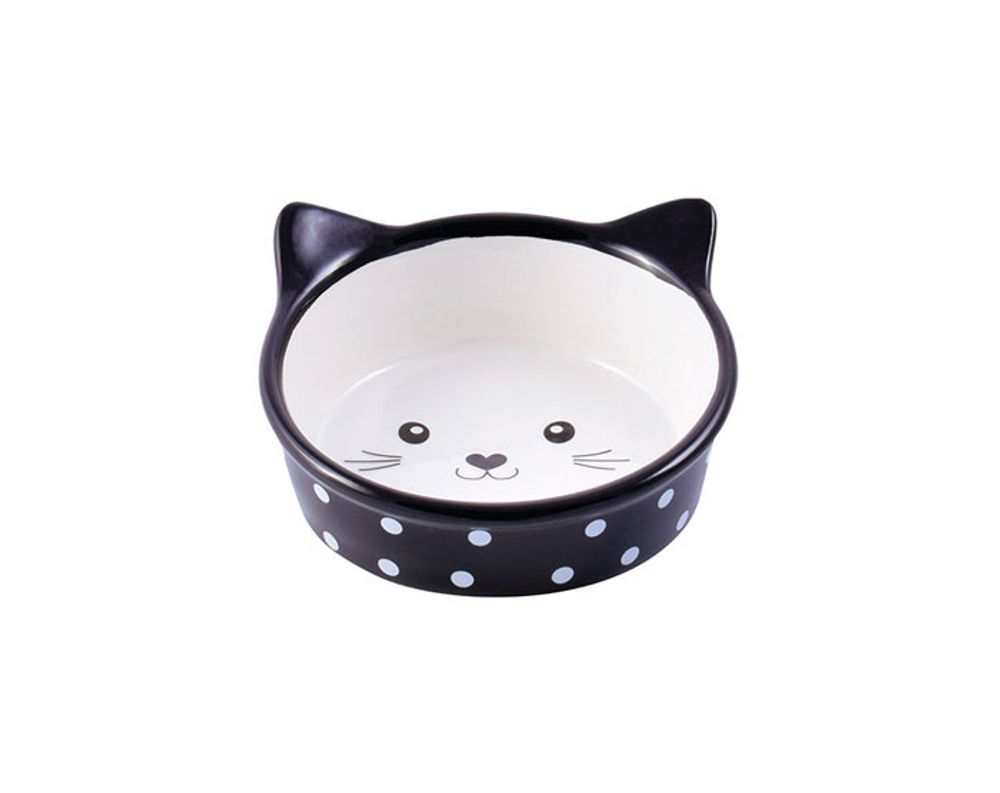 КерамикАрт миска керамическая для кошек 250 мл Мордочка кошки (Черная)