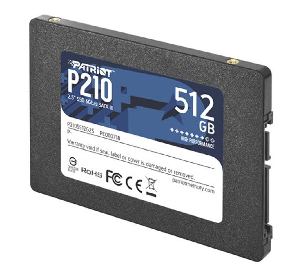 SSD Patriot P210 512Гб, 2.5", SATA3, Retail, Чтение:520мб/с, Запись:430мб/с, радиатор (P210S512G25)