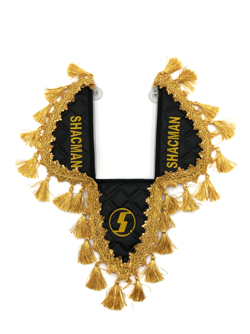 Вымпел тройной SHACMAN (экокожа, черный с золотыми кисточками)