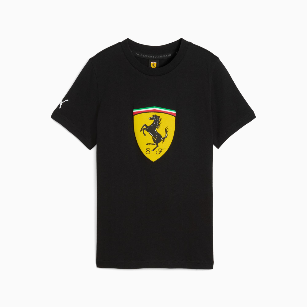 PUMA X SCUDERIA FERRARI ФУТБОЛКА С ЦВЕТНЫМ БОЛЬШИМ ЩИТОМ SPORTSWEAR, ЧЕРНЫЙ