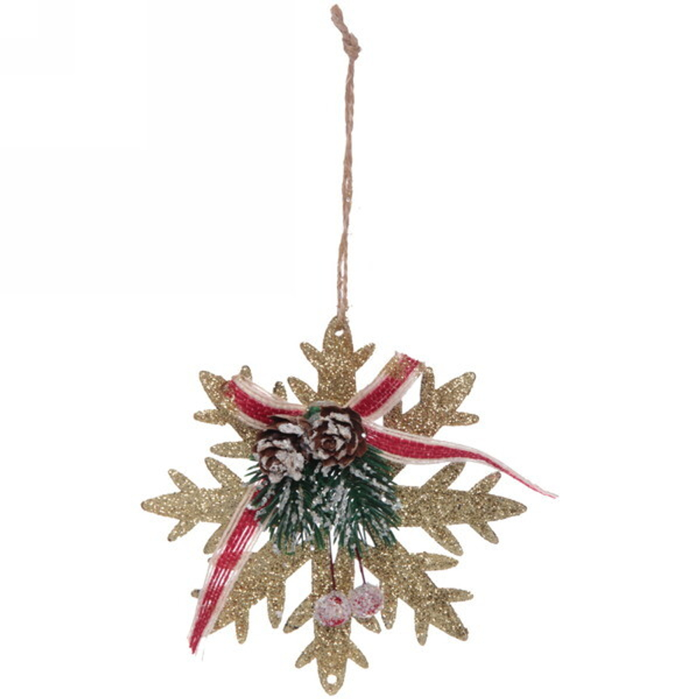 Подвеска елочная БЛЕСК «Снежинка зимняя» 12 см, Золото