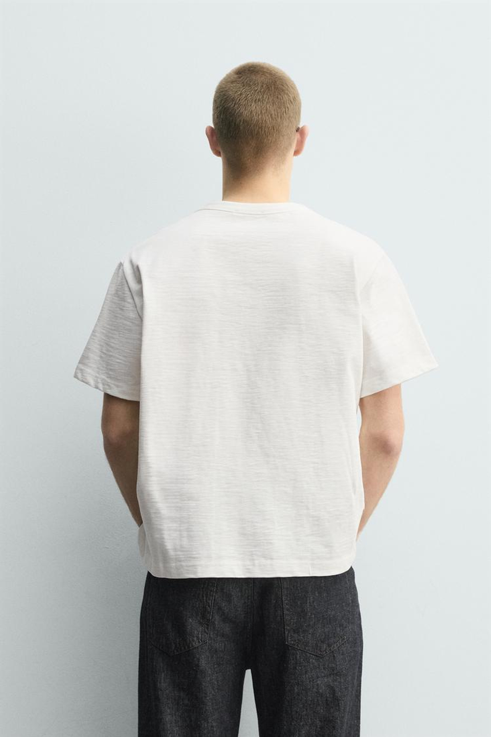 ZARA ФУТБОЛКА RELAXED FIT ИЗ РЕЛЬЕФНОЙ ТКАНИ, БЕЛЫЙ