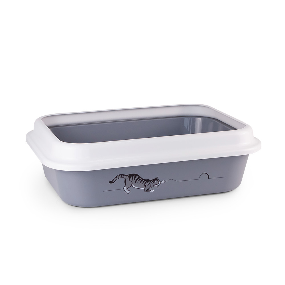 Лоток / туалет ZOOEXPRESS "Leader" для кошек с рамкой и рисунком - 46х34,5х14 см