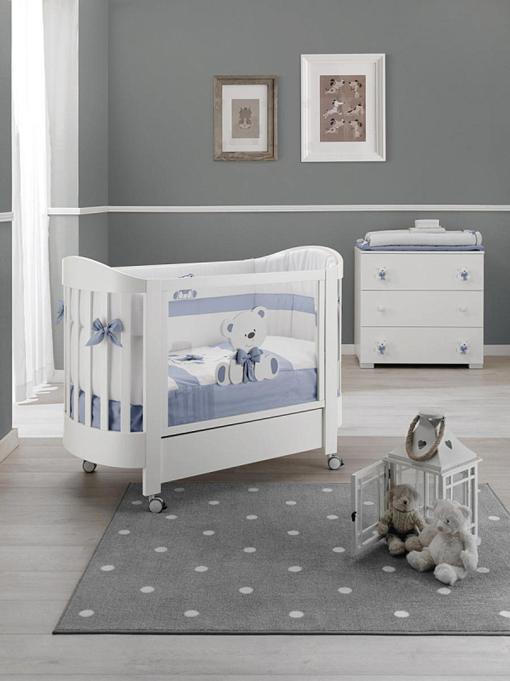 Комплект в овальную кроватку Erbesi Tato Ovale 3 предмета белый/голубой