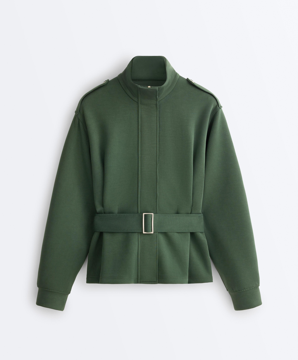 Oysho Куртка с поясом, зеленый