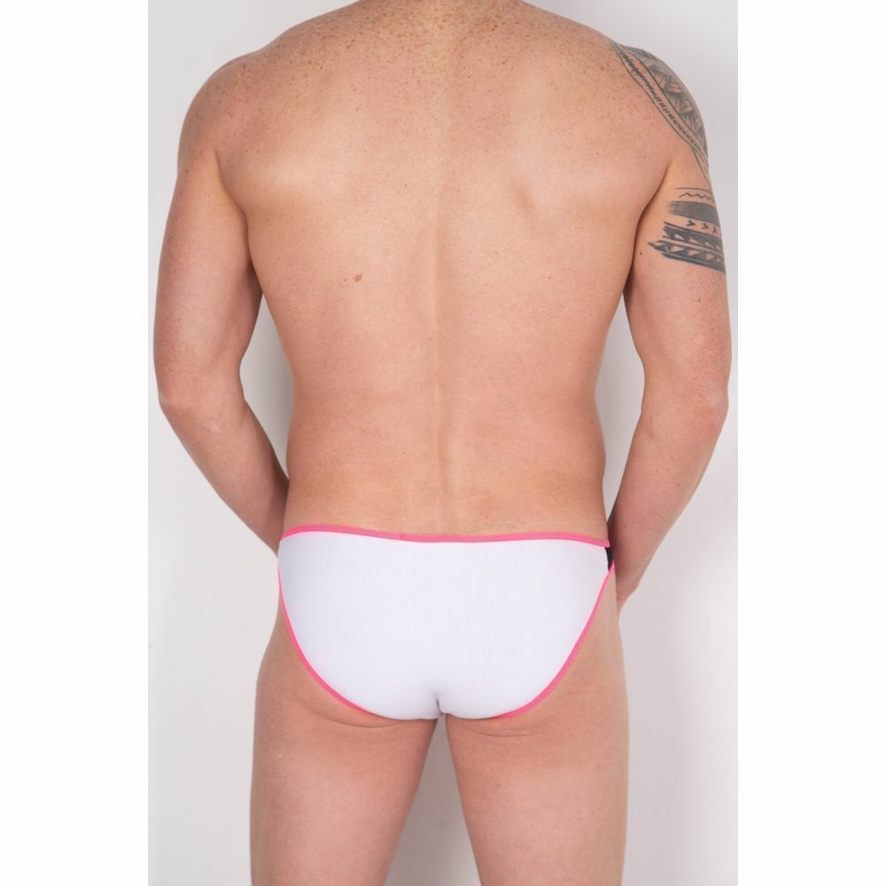 Мужские трусы слипы бело-черные с розовой окантовкой Cosmos Colors PC20_PBW