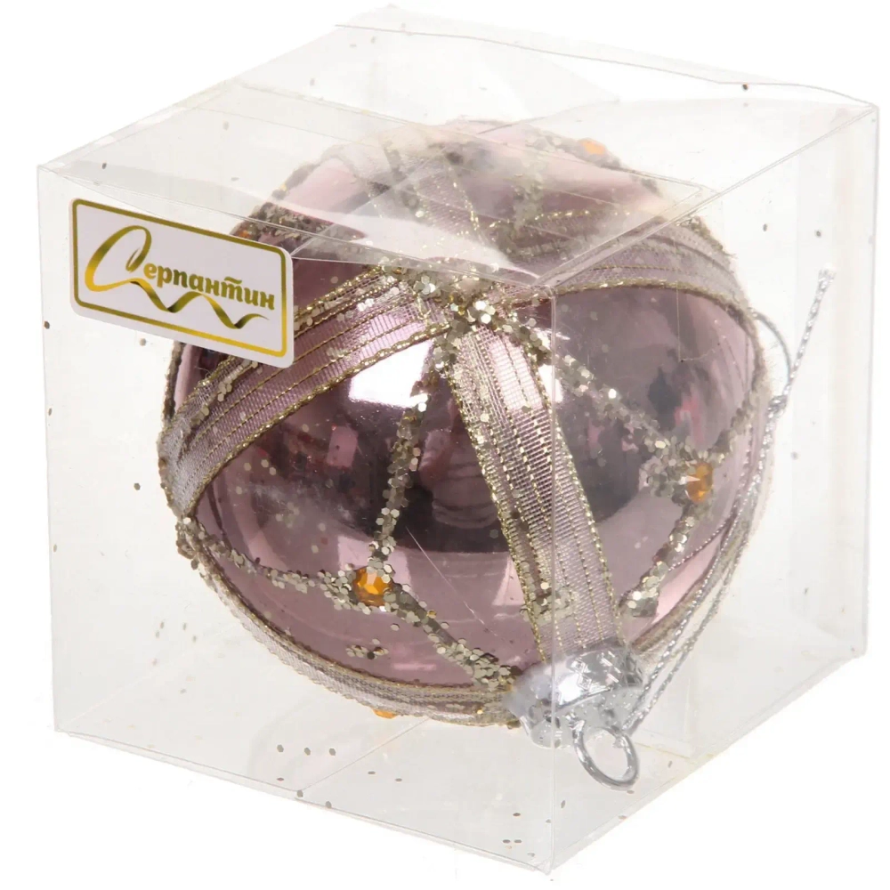 Новогодний шар «Изящные полосы» 8 см, Розовое золото