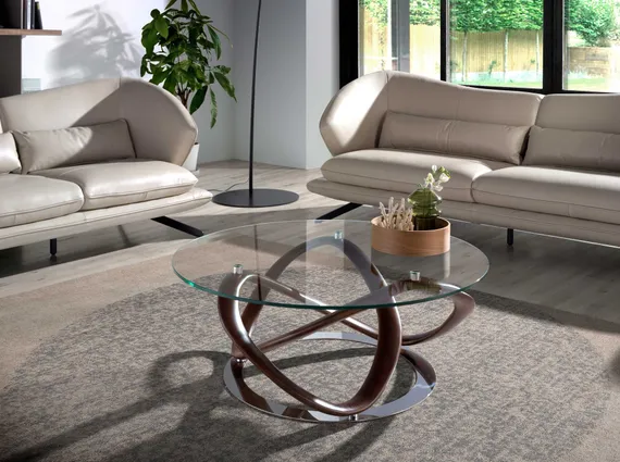 Журнальный столик Angel Cerda 2064, Ø100 см, стекло, массив ореха