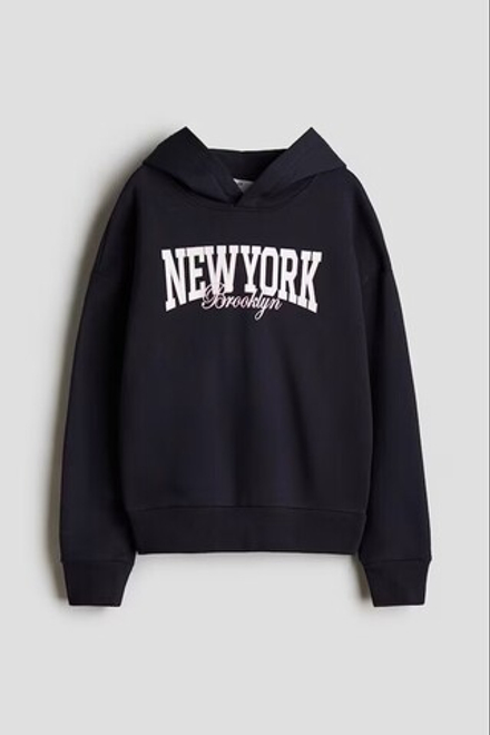 H&M Толстовка с капюшоном и принтом, темно-синий