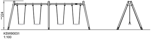 Качели на 4х, Н=2,0 м, твёрдая древесина