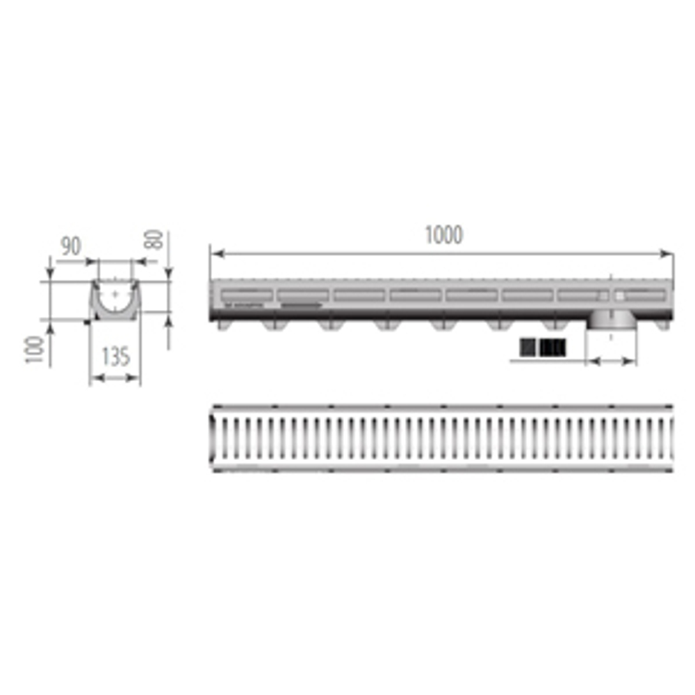 Лоток пластиковый AQUA-TOP DN90 H100 со штампованной оцинкованной решеткой