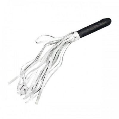 Плеть кожаная "Ракета" с рукоятью в форме фаллоса (Цвет: черный с белым)