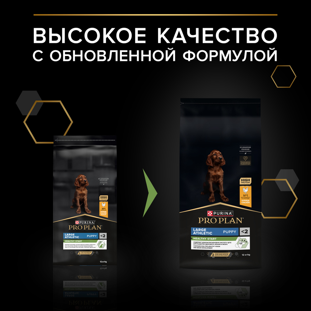 Сухой корм PRO PLAN HEALTHY START для щенков крупных пород с атлетическим телосложением курица 12 кг