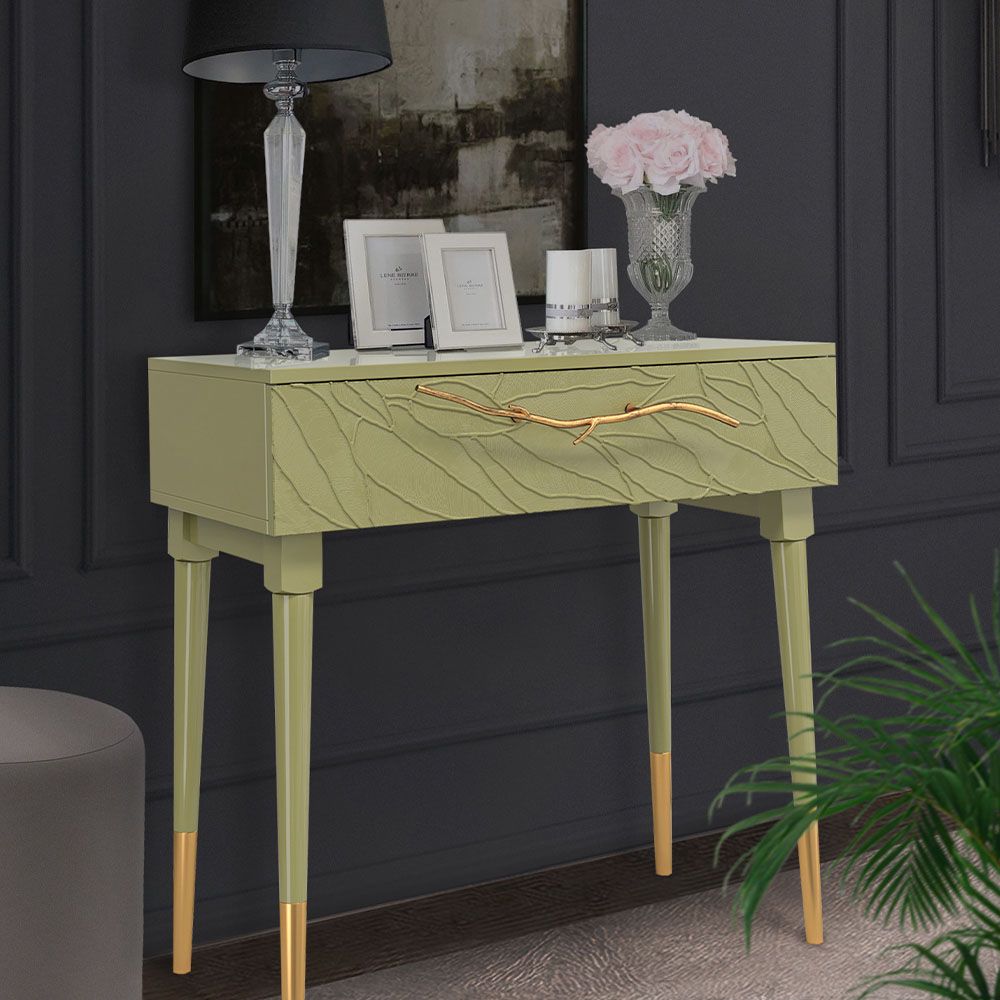 Консоль Арт Колор leaves Стайл Голд Зеленая олива