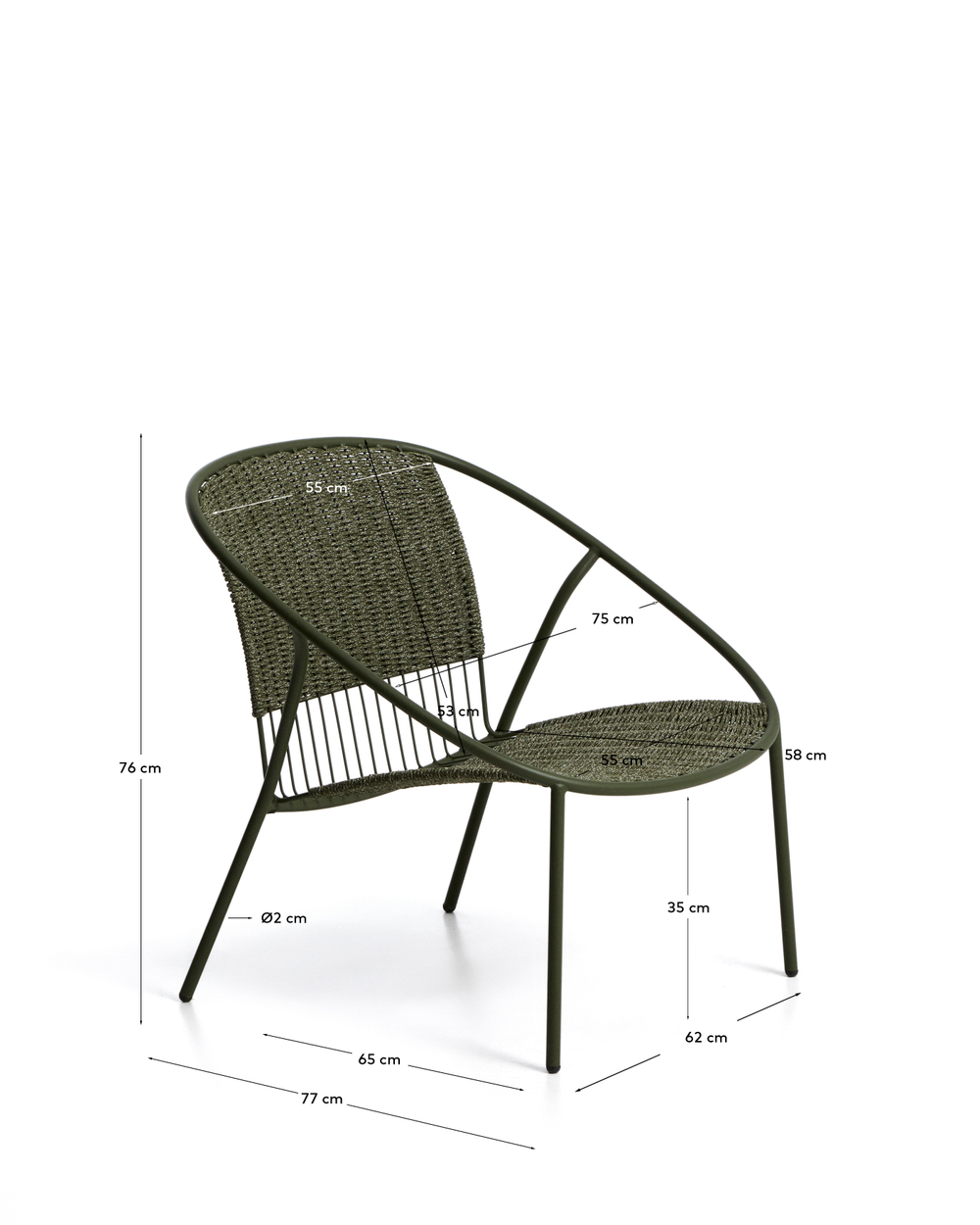 Уличное кресло Atrani из оцинкованной стали и зеленой веревки