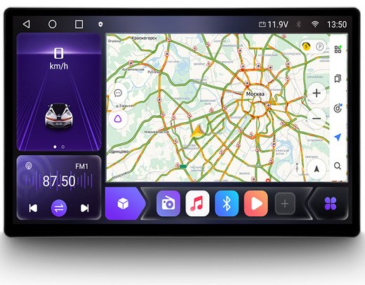 Магнитола в рамку 9" или 10" с экраном 13" QLED+2K - Carmedia KP-13-464-S10 на Android 12, ТОП процессор, 4G SIM-слот, CarPlay, 4+64ГБ